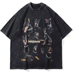 ⭐ Aelfric Eden Oversized Dog Graphic Tee Men's Streetwear Casual Unisex T-Shirt